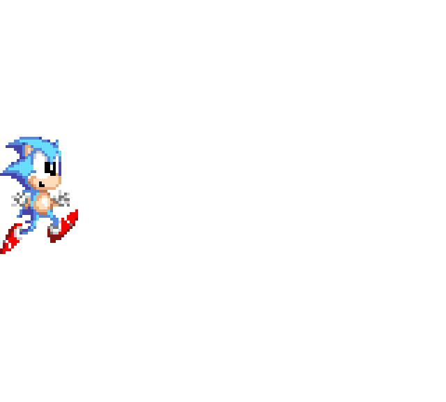 Sonic is on the left of an empty white screen, facing right, hands out, and in a jumping position.